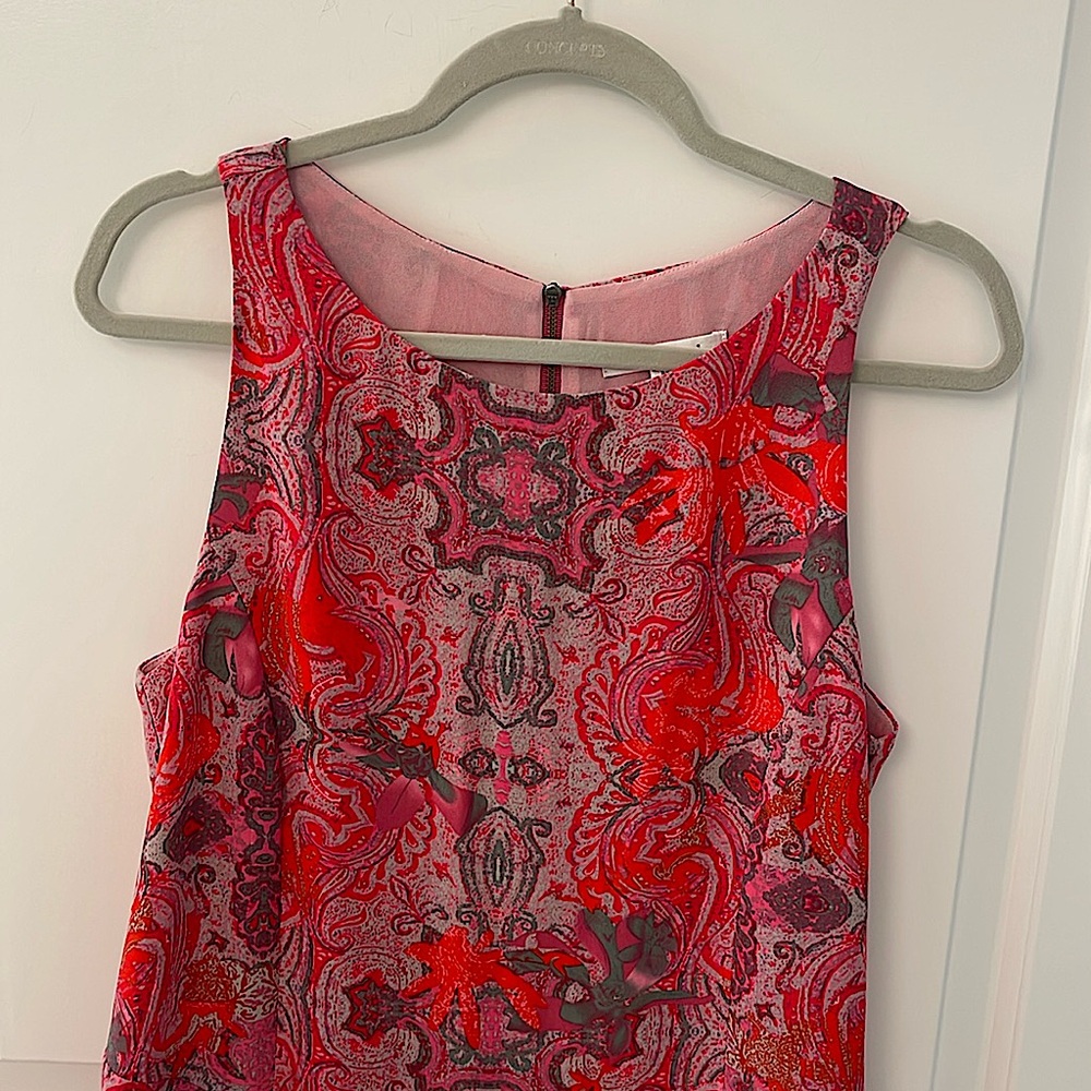 CAbi Red and Gray Paisley Sleeveless Blouse